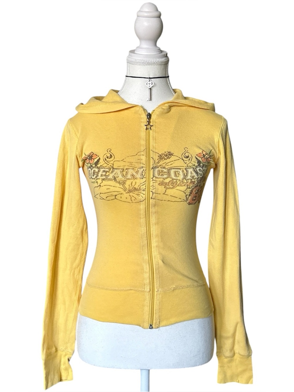 Y2K “Garage” Yellow ‘Ocean Coast’ Graphic Zip-up Long Sleeve Hoodie